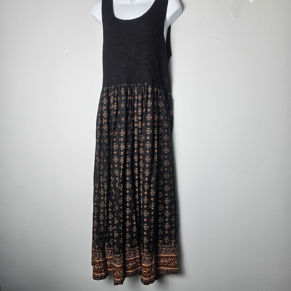 VTG All‎ That Jazz Black Textured Bodice Maxi Dress Geometric Print Size 13 14 - Picture 2 of 9